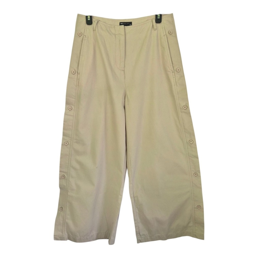 ASOS Design Beige Wide Leg Cropped Culotte Pants Button Detail‎ 100% Cotton US 8